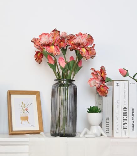 5pcs Iris Artificial Flower Real Touch PU Faux Flower 17.7" Orange Iris Flowers with Flower Bud for Home Table Centerpieces Wedding Floral Arrangements (Orange)