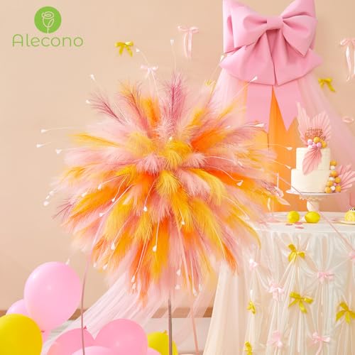 Alecono 𝟯𝟬𝙋𝙘𝙨 Pampas Grass 17in, Yellow Faux Pampas Grass Decor for Home Decoration, Wall Decor for Wedding Centerpieces Party Decorations (Lemon Yellow) - color: Lemon Yellow, size: 30pcs