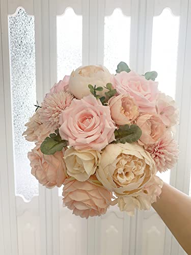 Roses Artificial Flowers Pink Silk Peonies Bulk for DIY Wedding Bouquet Bridal Baby Shower Decorations Fake Floral Arrangements Faux Flower Centerpieces for Table Home Decor Indoor Dusty Blush Box
