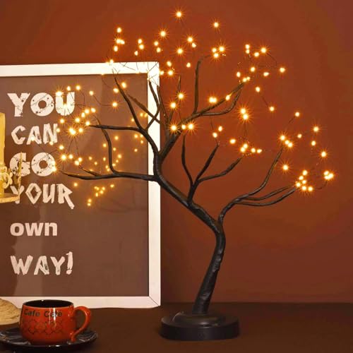 FuChsun Bonsai Tree Light 108 LED Fairy Twinkling Tree Lamp with Timer Black Branches, Battery/USB Operated (Warm White Glow-Black Branch) - color: Warm White Glow-black Branch