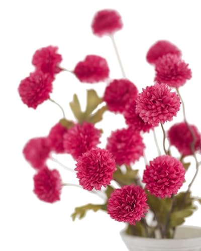 DuHouse 6pcs Artificial Flowers Faux Silk Pompon Mum,Silk Small Mini Chrysanthemum Ball with Stems for DIY Wedding Bouquets Centerpieces Vase Home Table Kitchen Decorations(Hot Pink) - color: Hot Pink, size: 6pcs
