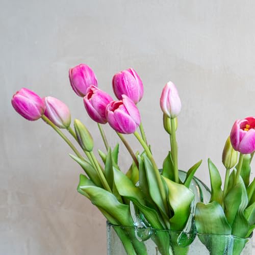 Artificial Tulips Flowers,Soft Touch Latex Bouquet, Fake Tulips,Spring Wedding Home Room Table Centerpiece Decor - color: 15pcs Peachblow(no Vase)