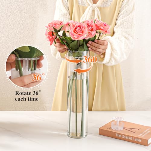 3 Large Acrylic Clear Cylinder Vase Set with 2 Spiral Ikebana Stem Holder Ring, Unbreakable Tall Plastic Hurricane Vases for Wedding Centerpieces Flower Bouquet Decor (3 Vases + 2 Holder) - color: 3 Clear - M