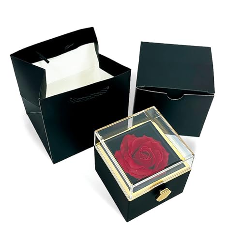 Romantic Gifts for Her Rose Ring Box Jewelry Box Artificial Flowers Eternal Rose Box Anniversary Wedding Valentine's Day Christmas Birthday Thanksgiving Gifts for Mom Wife Girlfriend Women - color: black