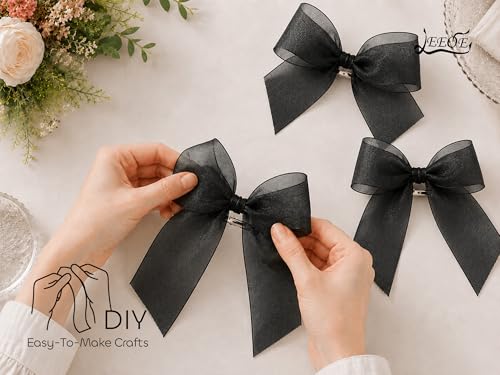 Black Organza Ribbon 2 inch x 50 Yards Sheer Chiffon Ribbon for Gift Wrapping Wedding Invitations Party Decoration Bridal Bouquets Crafts - color: Black, size: 2" X 50 Yards