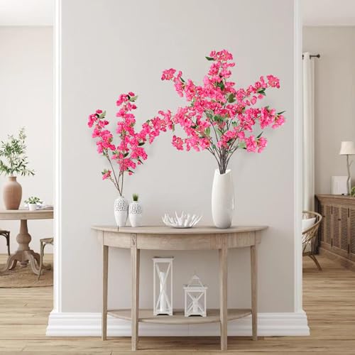Sggvecsy Artificial Cherry Blossom Flowers 3 Pcs Faux Cherry Blossom Stems Faux Silk Cherry Blossom Branches 35.4’’ Fake Flowers Long Stems for Vase Arrangements Home Wedding Table Decor (Rose red) - color: Rose Red