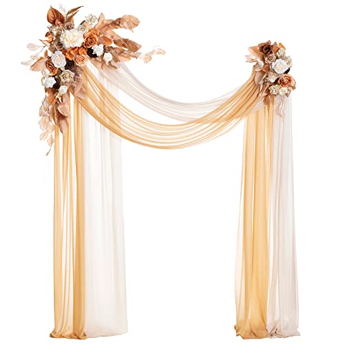 Ling's moment Boho Wedding Arch Flowers Kit Pack of 4, 2pcs Hanging Artificial Floral Arrangement 2pcs Chiffon Drapes Ceremony Fake Silk Rose Arbor Rustic Farmhouse Party Decor, Fall Orange Swags - color: Or-rust & Sepia