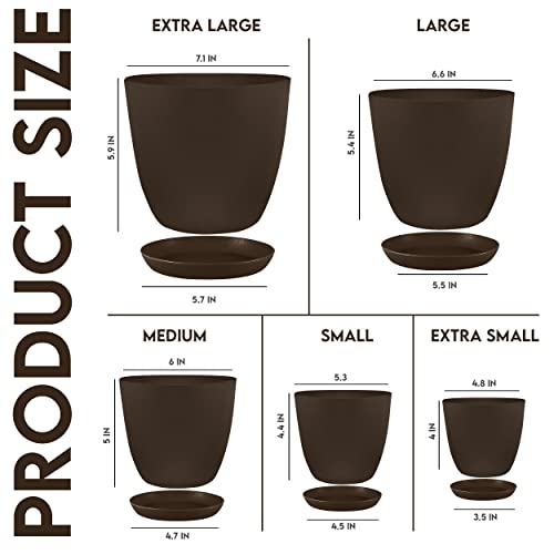 Utopia Home - Plant Pots Indoor with Drainage - 7/6.6/6/5.3/4.8 Inches Garden Flower Pots for Indoor Planter - 5 Pack Brown Plastic Planters - Ideal for Stocking Stuffers or Room, Office Home Decor - color: Brown, size: Pack of 5