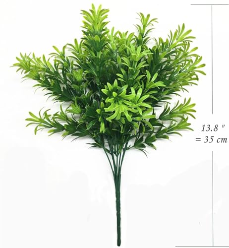 Artificial Plants Shrubs Fake Podocarpus Greenery Bushes The Meaning of Longevity Grass Plastic Leaves Faux Plant for Outdoor Indoor Home Garden Wedding DIY Decor Table Decoration Planter Filler 4 Pcs - color: Podocarpus Shrub / 4 Pack