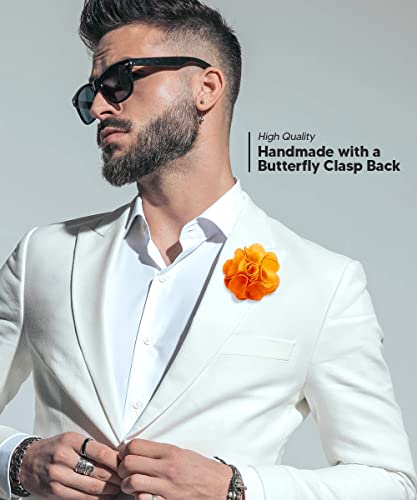 Premium Men's Formal Solid Color Flower Lapel Pin - Boutonniere for Men, Brooch Pin - color: Orange