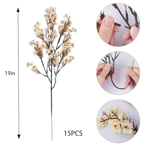 Uieke 15 Pcs Artificial Flowers Baby Breath Faux Champagne Artificial Gypsophila Bouquet Fake Silk Flowers Real Touch for Home Office Kitchen Wedding Wall DIY Room Farmhouse Décor - color: Champagne, size: 15PCS