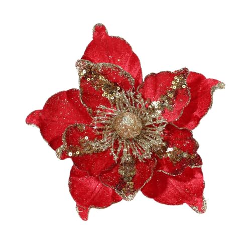 vctops 6 Pcs Poinsettia Artificial Flowers Christmas Tree Ornaments Velvet Glitter Magnolia Flowers for Xmas New Year Party Wedding Holiday DIY Decorations, Red - color: Red