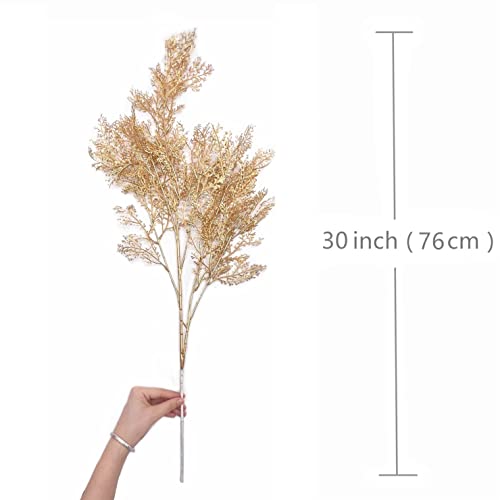 Christmas Decor Artificial Plants, PASYOU Gold Fake Antlers Plastic Grass Shrubs Leaves Indoor Outdoor Home Garden Party Hotel Verandah Wedding Event Faux DIY Decoration - 30 Inch Golden 2 Bunches - color: (Tall) Gold Antlers Grass - 2 Pack