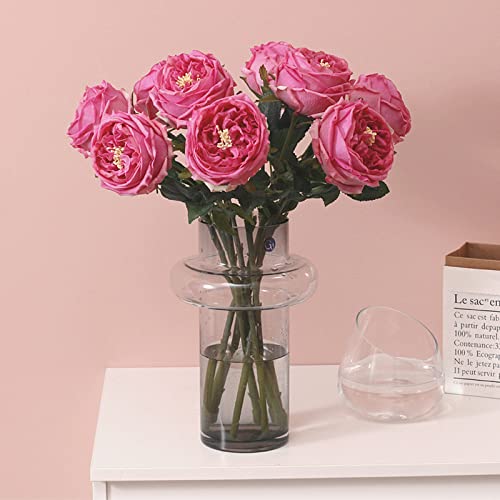 UKELER Real Touch Austin Roses 4 Pcs Artificial Flowers Rose Red Fake Silk Flowers for Home Decor Flower Arrangement Wedding Party Decoration - color: Rose Red