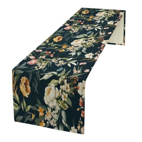 Vintage Floral Table Runner for Linen Table Decor, Retro Green Botanical Flower Printed for Dining Room Kitchen Office Party Holiday Home Decorate 13" x 36" - color: Floral_23, size: 13"W x 36"L (Pack of 1)
