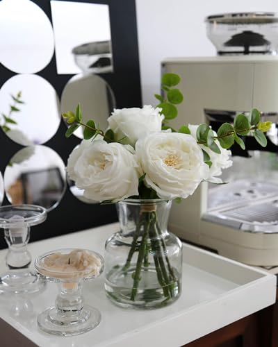 CHASMILE Artificial Flowers with White Roses in Vase, Fix Lifelike Fake Flowers in Vase with Artificial Water, Faux Flower Arrangements for Dining Table Centerpiece Decor - color: White Simulated Rose With Vase