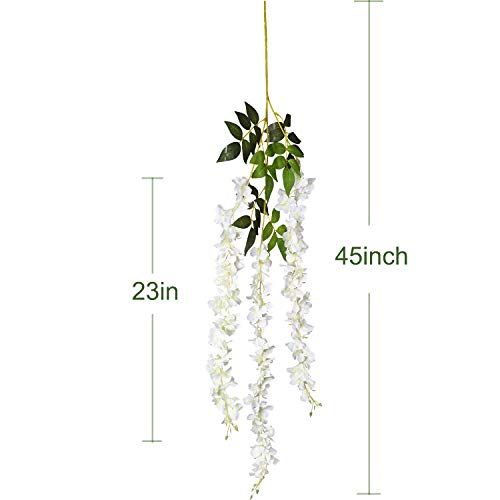 DearHouse 6 Pack Artificial Fake Wisteria Vine Ratta Hanging Garland, 3.75 Feet/Piece Silk Flowers String Home Party Wedding Decor (6PCS-Large White Wisteria) - color: White