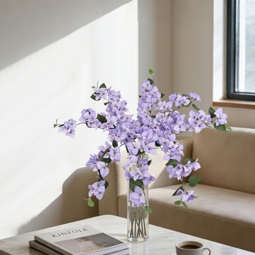 Lilac Flowers Artificial Bougainvillea 8 PCS Realistic Faux Bougainvillea Light Purple Silk Flowers 29.9" Long Stem Flowers for Tall Vase Home Wedding Centerepieces Decor (Light Purple) - color: Light Purple