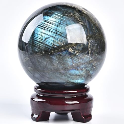Labradorite Crystal Ball with Stand Large Crystals Sphere Decorative Ball Meditation Witchcraft Home Decor 90-100mm/3.5-3.9" - color: Labradorite, size: 3.5 - 3.9 inches