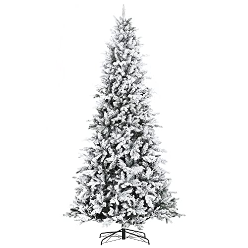 HOMCOM 9 Foot Pine Snow Flocked Artificial Christmas Tree with 616 Realistic Cedar Branches, Auto Open, Home Holiday Decoration, Green
