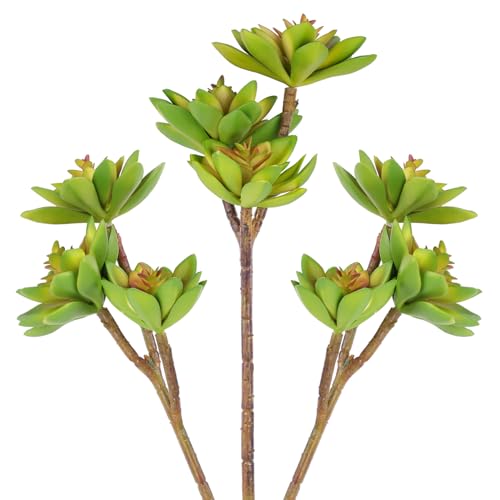 Woration 3PCS Artificial Succulents Branch Fake Plants Unpotted Faux Large Succulent for DIY Crafting Home Floral Wall Garden Arrangement Office Party Decoration - color: Green Style D