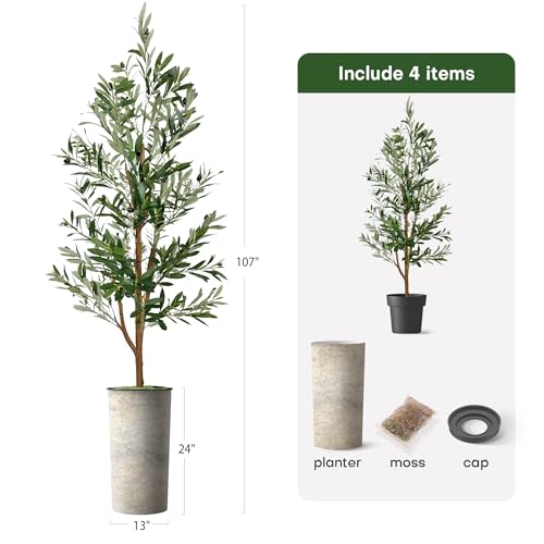 Artificial Tree in Off-White Texture 68-Inch, Fake Olive Silk Tree for Indoor and Outdoor Home Decoration - 68" Overall Tall (Plant Pot Plus Tree) - style: Olive Tree