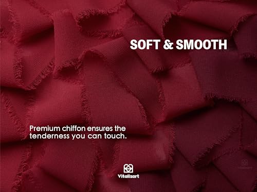 Vitalizart Red Handmade Chiffon Silk Ribbon Fringe 1.5" x 21 Yd Burgundy Frayed Edges Ribbons for Wedding Invitations Bridal Bouquets Gifts Wrapping Crafts Holiday Party Decorations - color: Burgundy & Red