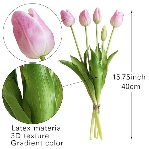 Artificial Tulips Flowers,Latex Bouquet, Fake Tulips,Spring Wedding Home Room Table Centerpiece Decor - color: 15pcs Baby Pink(no Vase)
