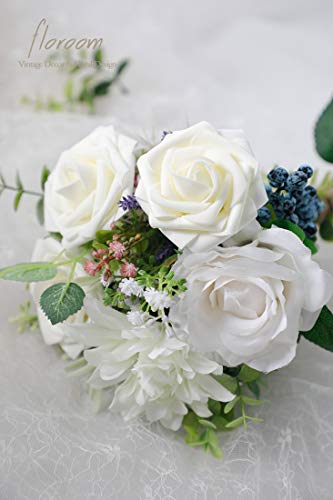 Floroom Artificial Flowers 25pcs Real Looking Ivory Foam Fake Roses with Stems for DIY Wedding Bouquets White Bridal Shower Centerpieces Arrangements Party Tables Decorations - color: Ivory, size: 25Pcs