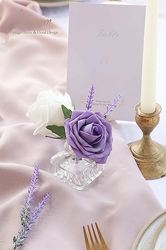 Floroom Artificial Purple Lavender, 4 Bushes Flocked Fake Lilac Flower for Wedding Bouquet DIY Table Centerpieces and Floral Arrangement Decoration