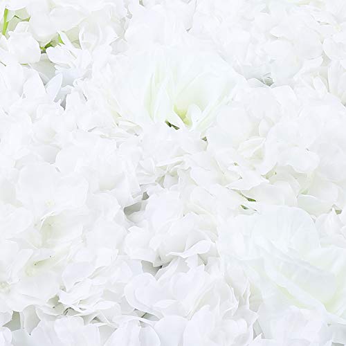 OUKANING 6 Pack Artificial Flower Wall Panels 24" x 16" White Faux Hydrangea and Rose Artificial Flower Backdrop Panels for Wedding Party Event Flower Wall Decor - color: 6pcs, Milky White