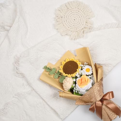 Crochet Flower Bouquet, Handmade Knitted Sunflower Faux Crochet Flower for Home Decor Valentine’s Day Anniversary Weddings Birthdays Mother’s Day, Includes Gift Bag and Greeting Card (Yellow) - color: Yellow