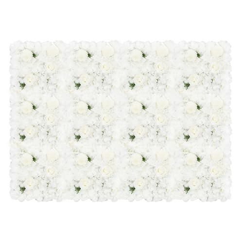 Flower Wall Backdrop 12 Pcs -15x15Inch Artificial Flower Wall Panels 3D Silk White Rose Floral Photography Background Floral Decoration Panels for Wedding, Event Party (White, 15 × 15") - color: White