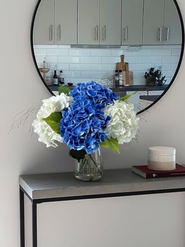 YalzoneMet 4Pcs Real Touch Hydrangea Artificial Flower Natural Lifelike 21'' Latex Long Stem Latex Hydrangea Flower Bouquets for Home Party Wedding Table Centerpiece Decor（2 White+2 Dark Blue） - color: White Dark Blue