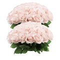 JUSMAI 50pcs Roses Artificial Flowers Pink Fake Roses Flowers with Long Stems Silk Flowers for Wedding Bouquet Centerpices Decorations Party Bridal Baby Shower Home Decor