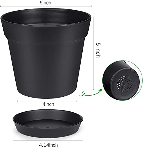 homenote Pots for Plants, 15 Pack 6 Inch Plastic Planters with Multiple Drainage Holes and Tray,Plant Pots for All Home Garden Flowers Succulents (Black) - color: Black-15 Pcs, size: 6 Inch
