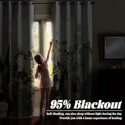 Renaiss Wildflowers Blackout Curtains Vintage Botanical Floral Plant Thermal Insulated Window Drapes for Bedroom 29W x 45L inches 2 Panel Set Window Curtain Panels for Kitchen - color: Botanical, size: 29"W x 45"L (Pack of 2)