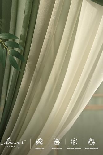 Ling's moment Wedding Arch Flowers with Sheer Drapes Kit - Artificial Spring Green Rose Floral Arrangements for Ceremony Backdrop, Arbor Decor, 5-Piece Set (2 Flower Stems + 3 Hanging Drapes) - color: Grn-emerald & Tawny Beige