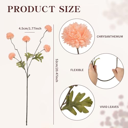 DuHouse 6pcs Artificial Flowers Faux Silk Pompon Mum,Silk Small Mini Chrysanthemum Ball with Stems for DIY Wedding Bouquets Centerpieces Vase Home Table Kitchen Decorations(Peach Fuzz) - color: Peach Fuzz, size: 6pcs
