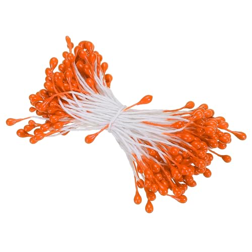 PATIKIL 3mm Double Heads Flower Stamen, 150 Pcs Artificial Flower Stamen Pistil Matt Pearl Floral Stamen for DIY Christmas Card Wedding Decoration, Orange - color: Orange