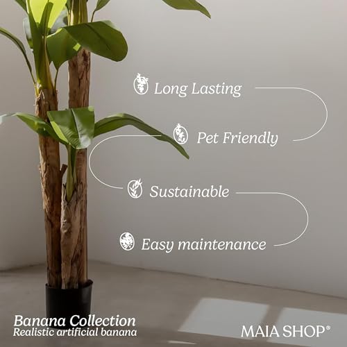 Maia Shop 6ft Artificial Banana Tree Plant for House, Apartment or Office – Realistic Fake Indoor Plants for Living Room, Kitchen, Bedroom, Entryway or Bathroom – Faux Greenery for Home Décor - color: Banana, size: 6ft