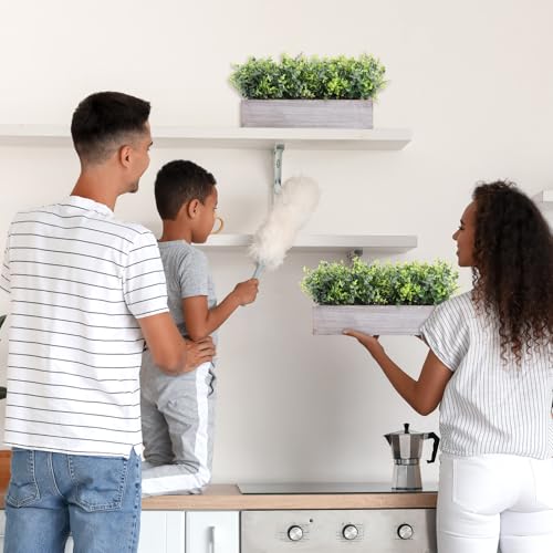 Lyrow 2 Pack Artificial Eucalyptus Plant in Rustic Rectangular Wooden Planter Box Greenery Faux Potted Herb Plant for Indoor Wedding Table Centerpiece(Green,16.1 x 3.7 x 8.7 Inches,Classic Style) - color: White, size: 16.1 Inch, style: White Frosted Point