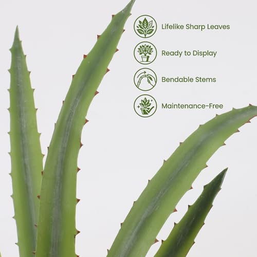 Briful Artificial Agave Plant 17in Realistic Faux Succulent Plant in Pot | Fake Agave Plant with Thick Textured Leaves for Indoor Covered Porch Patio Planter Southwestern Home Decor - color: Fake Plants#1