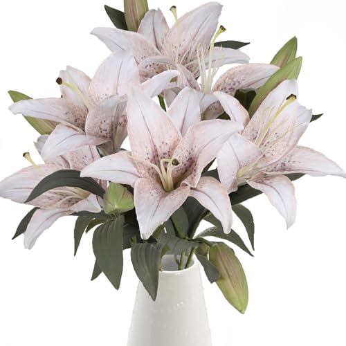 White Flower Vintage Artificial Lilies 6PCS White Lily Silk Flowers with Stems Tiger Lily Artificial Faux Flowers for Vase for Wedding Party Home Table Decor - color: 6pcs-white