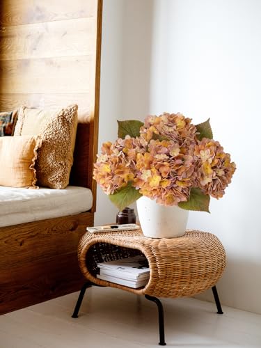 JINWOE 4pcs 20Inch Real Touch Silk Artificial Hydrangea, Yellow & Purple Artificial Flowers Heads with Stems Fake Hydrangeas Flowers for DIY Wedding Centerpiece Home Fall Boho Decor - color: Yellow