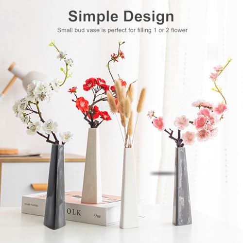 7 Inch Black Ceramic Vase, Modern Minimalist Tapered Triangle Bud Vase, Single Stem Floral Arrangement Holder Tabletop Vase for Home Office Wedding Decor