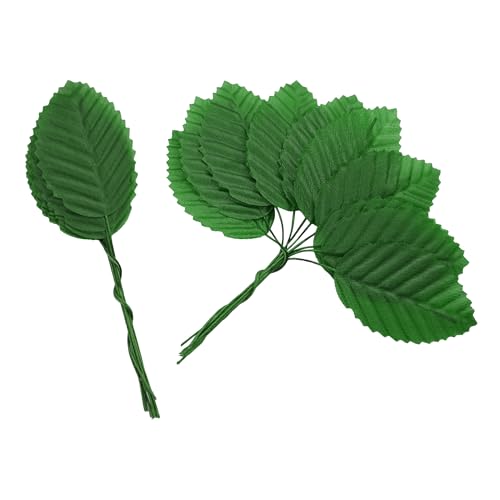 pson 200PCS 10cm Artificial Silk Leaves with Wired Stems for Crafts, Bouquet Wreaths, Wedding Decor, Party Decorations(Green) - color: Green