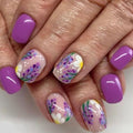 Flower Press on Nails Short Square Fake Nails Purple False Nails with Purple Floral Designs Full Cover Stick on Nails Glue on Nails Flower Nails Acrylic Nails for Women Girls 24 Pcs - color: Flower Square23
