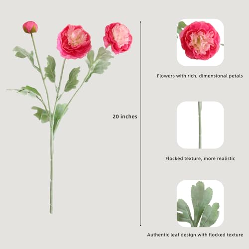 KBREE Ranunculus Artificial Flowers, 5 Pcs Faux Ranunculus Real Touch Stems, Fake Peony Flowers for Wedding DIY Bouquets, Centerpieces, Bridal Shower Decorations & Spring Home Decor (Rose Pink) - color: Rose Pink
