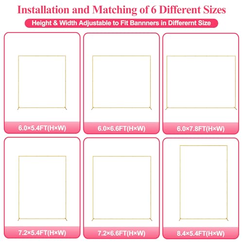 Wokceer Wedding Arch Backdrop Stand Square 7.2 x 6.6 FT Wedding Arches for Ceremony Metal Balloon Arch Frame for Weddings Birthday Party Garden Arbor Anniversary Event Decor - color: Gold, size: 7.2FT x 6.6FT